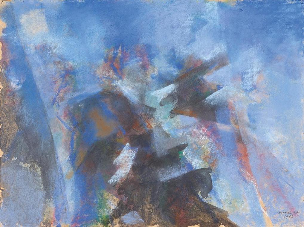 Gerhart Frankl, Bergphantasie IX – Dolomiten, 1963, Pastell und Gouache auf Papier, 40,4 × 54,3…
