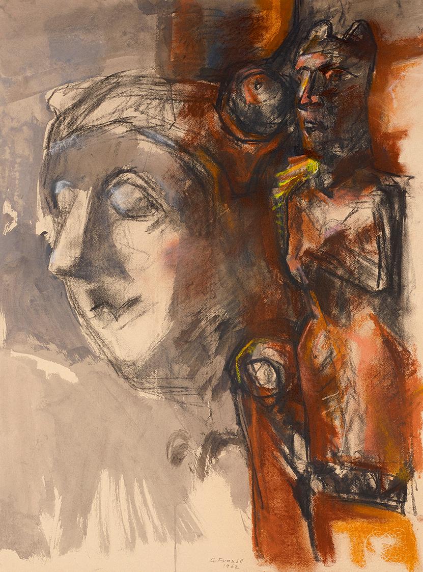 Gerhart Frankl, Maske und König, 1962, Kohle, Pastell und Gouache auf Papier, 63,2 × 48,7 cm, L…