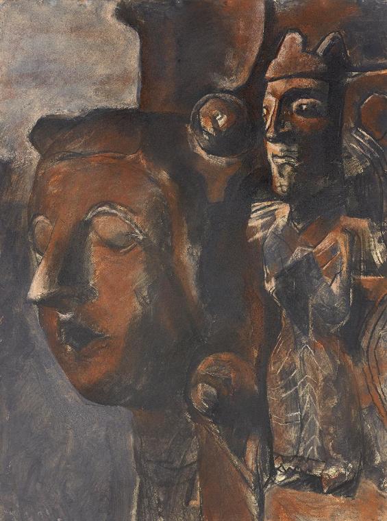 Gerhart Frankl, Maske und König II, 1963, Kohle, Pastell und Gouache auf Papier, 64 × 48 cm, Le…