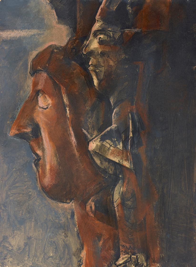 Gerhart Frankl, Maske und König III, 1963, Kohle, Pastell und Gouache auf Papier, 64 × 48,2 cm,…