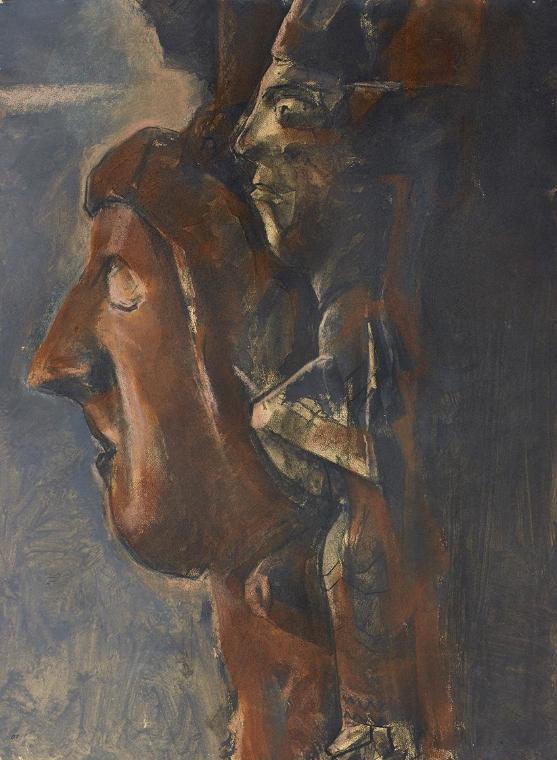 Gerhart Frankl, Maske und König III, 1963, Kohle, Pastell und Gouache auf Papier, 64 × 48,2 cm,…