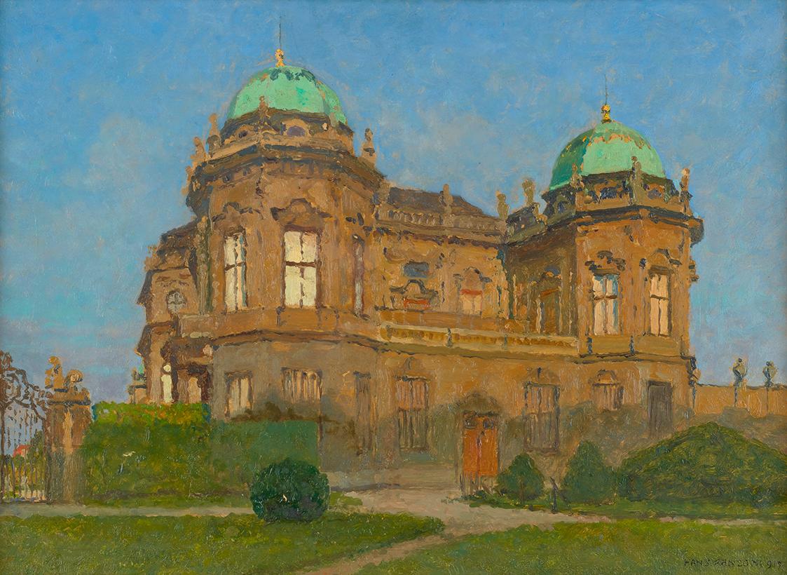 Hans Ranzoni, Abendsonne am Belvedere, 1917, Öl auf Karton, 25,8 × 35,5 cm, Belvedere, Wien, In ...