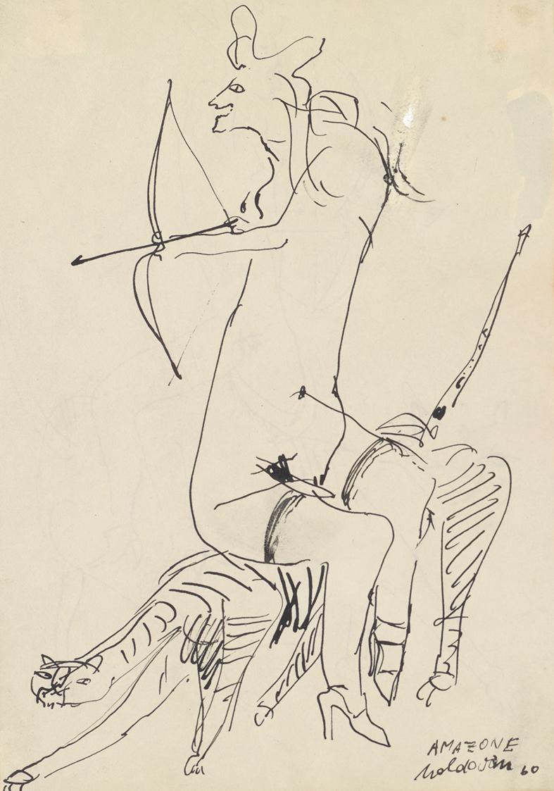 Kurt Moldovan, Amazone, 1960, Tusche auf Papier, 21 × 14,5 cm, Belvedere, Wien, Inv.-Nr. 10740a