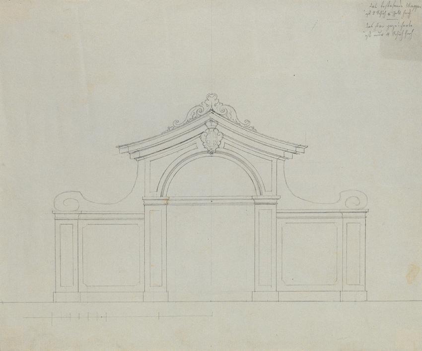 Johann Peter Krafft, Brunnenanlage im Pfirsichgarten des Oberen Belvederes, um 1850, Bleistift …