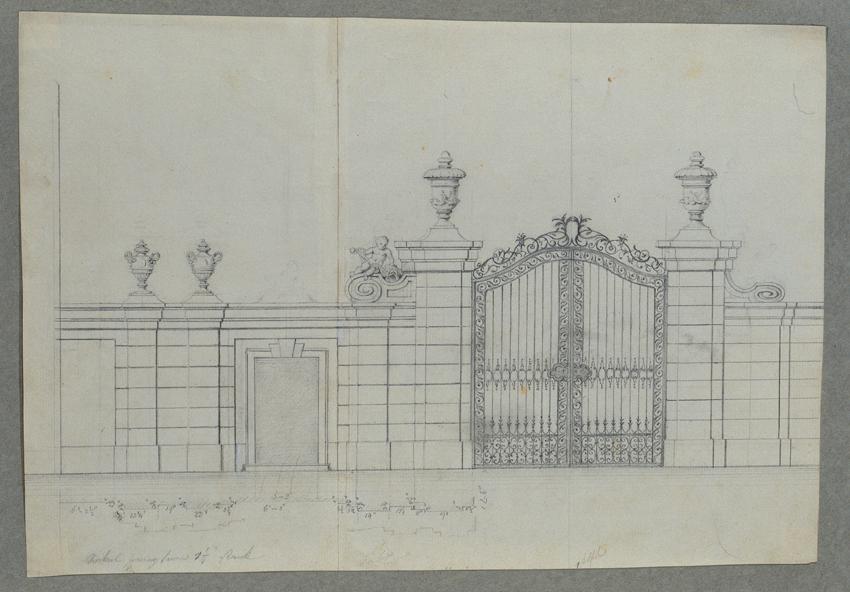 Johann Peter Krafft, Toranlage im Oberen Belvedere, um 1850, Bleistift auf Papier, 23 x 33,5 cm…