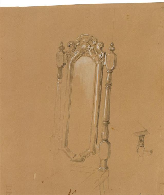 Johann Peter Krafft, Studie einer Sessellehne, Bleistift auf Papier, weiß gehöht, 26,7 x 23 cm,…