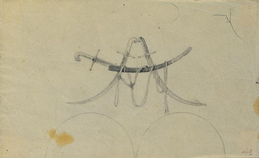 Johann Peter Krafft, Studie mit Säbeln, Bleistift auf Papier, 12,5 x 21 cm, Belvedere, Wien, In…