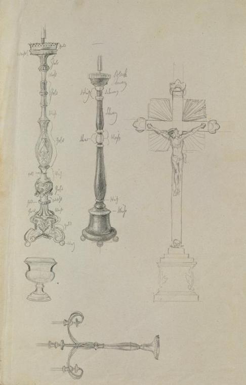 Johann Peter Krafft, Aufbahrung der Juliana Krafft und ihrer Tochter Ludovica, 1847, Bleistift …