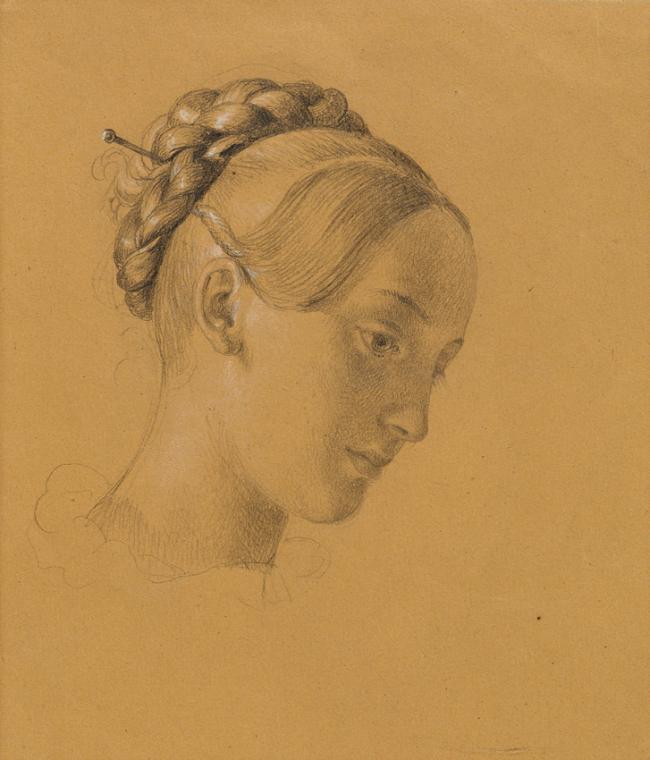Johann Peter Krafft, Julie Krafft (Studie zu "Hermann und Dorothea im Weinberg"), vor 1840, Ble…