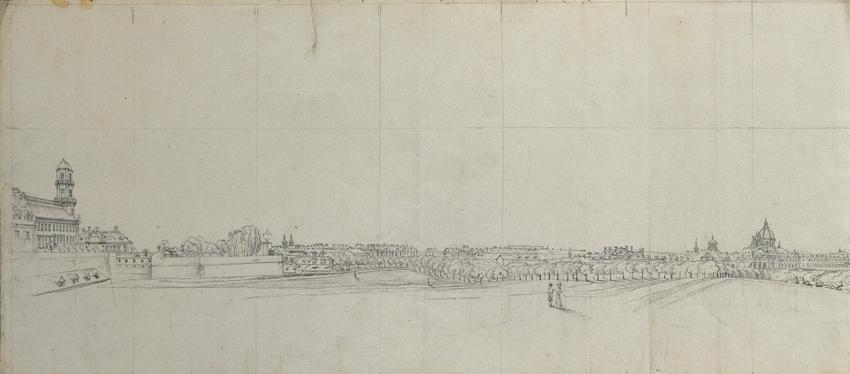 Johann Peter Krafft, Blick über die südlichen Vorstädte von Wien, Bleistift auf Papier, 32 x 73…