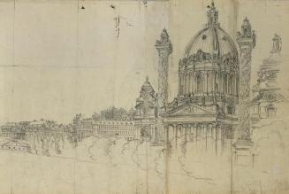 Johann Peter Krafft, Blick über die südlichen Vorstädte von Wien und Karlskirche, Bleistift auf…