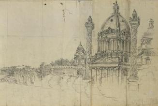 Johann Peter Krafft, Blick über die südlichen Vorstädte von Wien und Karlskirche, Bleistift auf ...