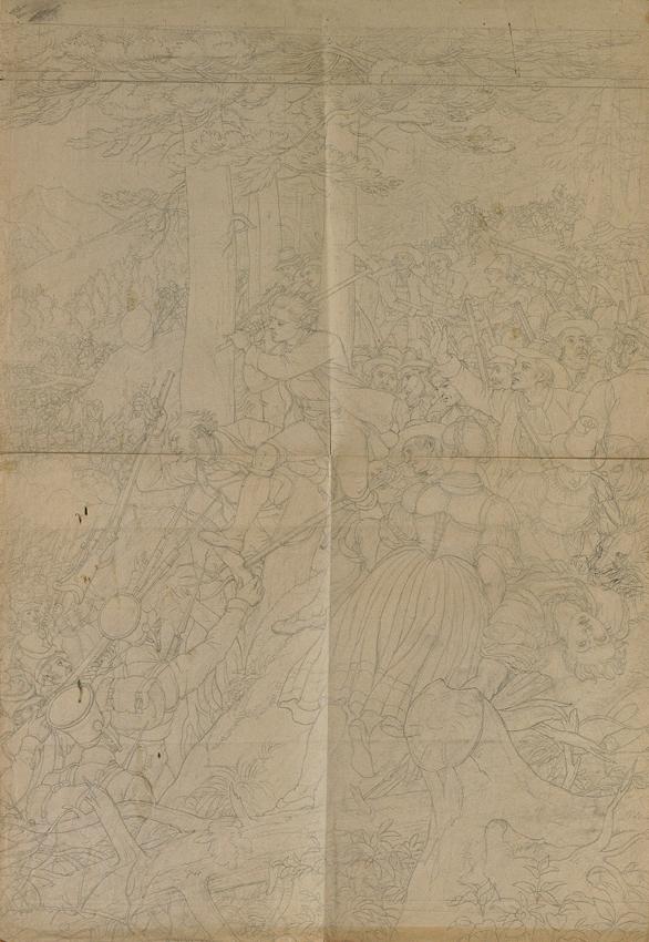 Konturzeichnung zur  "Szene aus dem Tiroler Freiheitskampf"