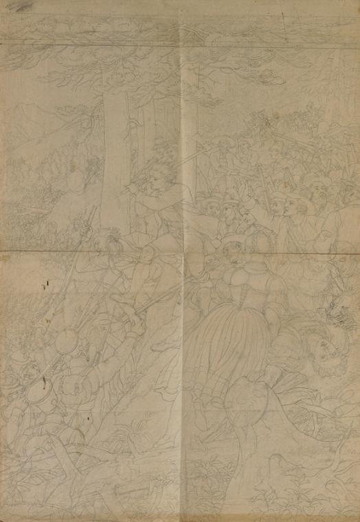 Konturzeichnung zur  "Szene aus dem Tiroler Freiheitskampf"