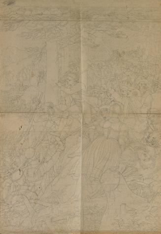 Johann Peter Krafft, Konturzeichnung zur "Szene aus dem Tiroler Freiheitskampf", um 1840, 83 x …