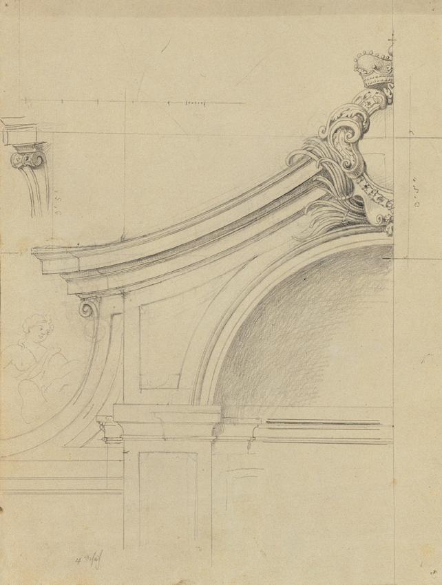 Johann Peter Krafft, Brunnenanlage im Pfirsichgarten des Oberen Belvederes: Detail, um 1850, Bl…