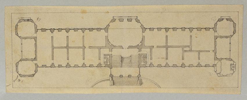 Johann Peter Krafft, Studie zum Oberen Belvedere, Bleistift, Feder auf Papier, Blattmaße: 7,6 x ...