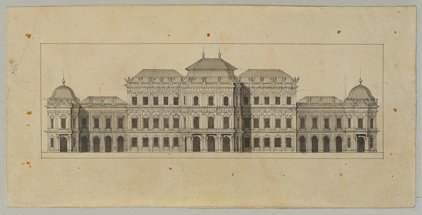 Johann Peter Krafft, Studie zum Oberen Belvedere, Bleistift, Feder auf Papier, Blattmaße: 11,2 …