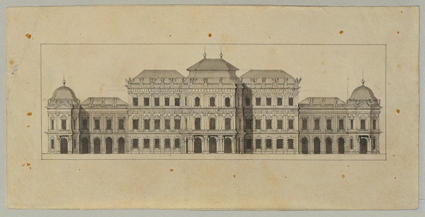 Johann Peter Krafft, Studie zum Oberen Belvedere, Bleistift, Feder auf Papier, Blattmaße: 11,2  ...