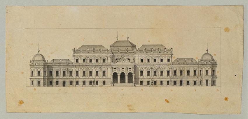Johann Peter Krafft, Studie zum Oberen Belvedere, Bleistift, Feder auf Papier, Blattmaße: 10,7 …