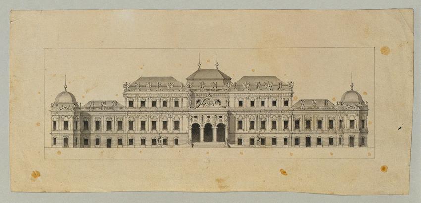 Johann Peter Krafft, Studie zum Oberen Belvedere, Bleistift, Feder auf Papier, Blattmaße: 10,7  ...