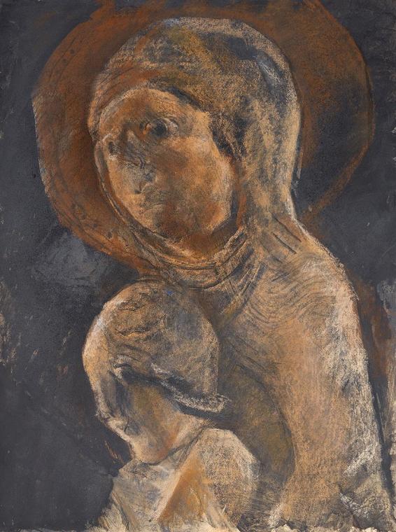 Gerhart Frankl, Madonna mit Kind I, 1963, Kohle, Pastell und Gouache auf Papier, 63,5 × 48,7 cm…