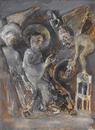 Gerhart Frankl, Christus auf den Zinnen des Tempels, 1962, Kohle, Pastell und Gouache auf Papie…