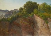 Friedrich Loos, Blick vom Salzburger Mönchsberg auf die Festung Hohensalzburg, um 1830, Öl auf …