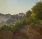 Friedrich Loos, Blick vom Salzburger Mönchsberg auf die Festung Hohensalzburg (Detail), um 1830 ...