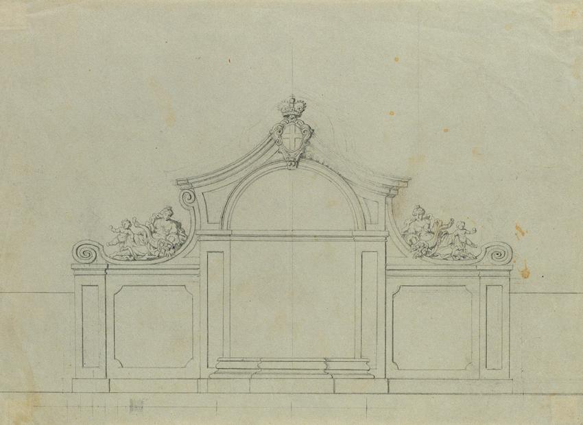 Johann Peter Krafft, Brunnenanlage im Pfirsichgarten des Oberen Belvederes, um 1850, Bleistift …