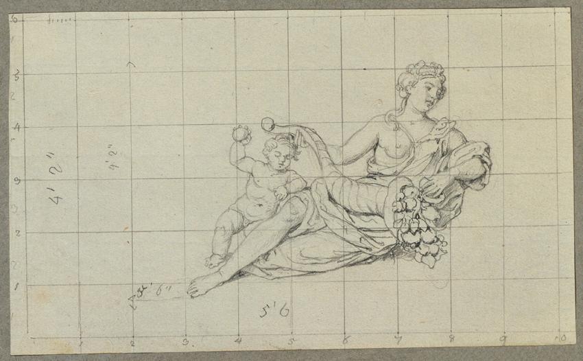 Johann Peter Krafft, Brunnenanlage im Pfirsichgarten des Oberen Belvederes, um 1850, Bleistift …