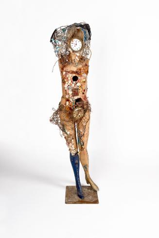 Helmut Leherb, Zeitzerstörung-Skulptur, 1960er-Jahre, Schaufensterpuppe bemalt und beklebt mit …