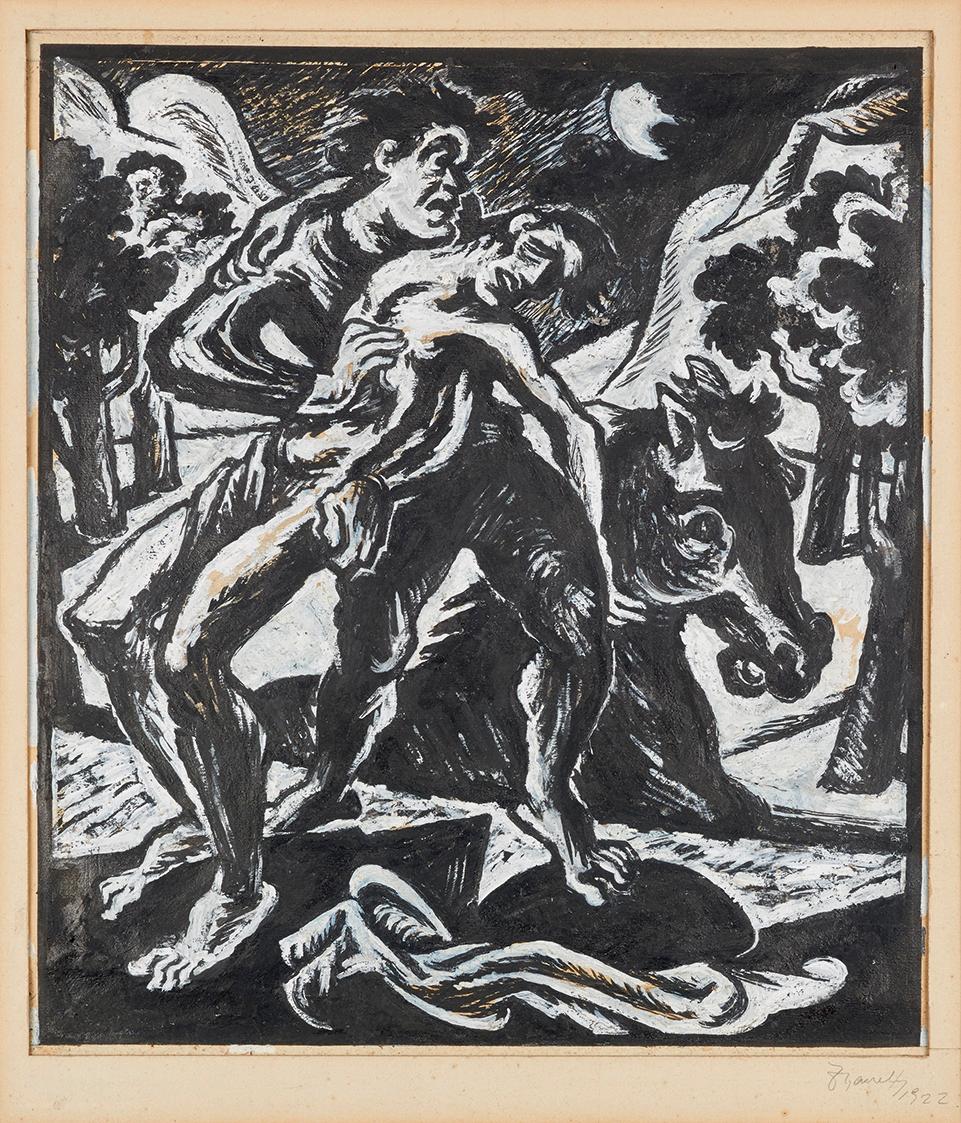 Jan Bauch, Entführung, 1922, Tusche, Deckweiß auf Papier, 32,5 × 29 cm, Dauerleihgabe Sammlung …