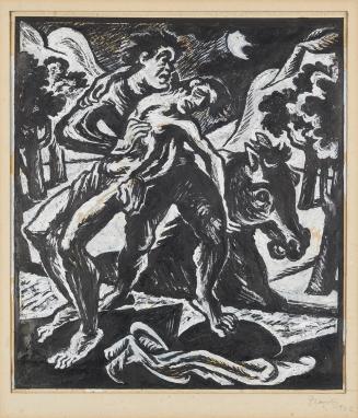 Jan Bauch, Entführung, 1922, Tusche, Deckweiß auf Papier, 32,5 × 29 cm, Dauerleihgabe Sammlung …