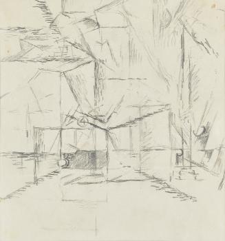 Vincenc Beneš, Straßenbahn Nr. 4, um 1912, Bleistift auf Papier, 22,5 × 21,5 cm, Dauerleihgabe …