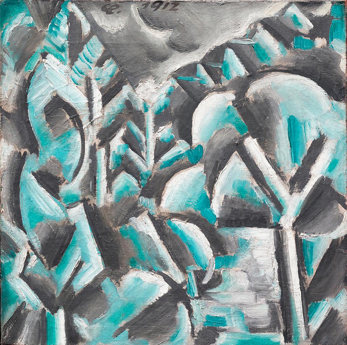 Josef Čapek, Der Wald, 1912, Öl auf Leinwand, 38,5 × 38,5 cm, Dauerleihgabe Sammlung Rotter, Be…