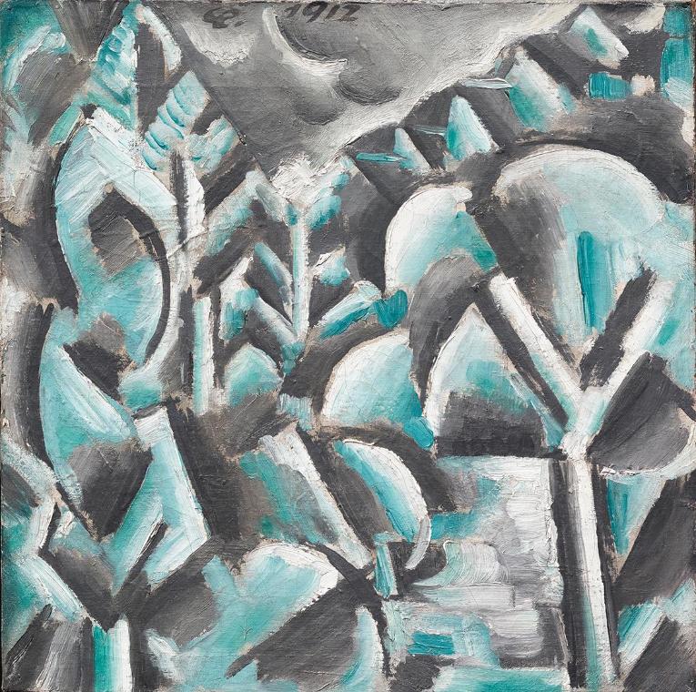 Josef Čapek, Der Wald, 1912, Öl auf Leinwand, 38,5 × 38,5 cm, Dauerleihgabe Sammlung Rotter, Be…
