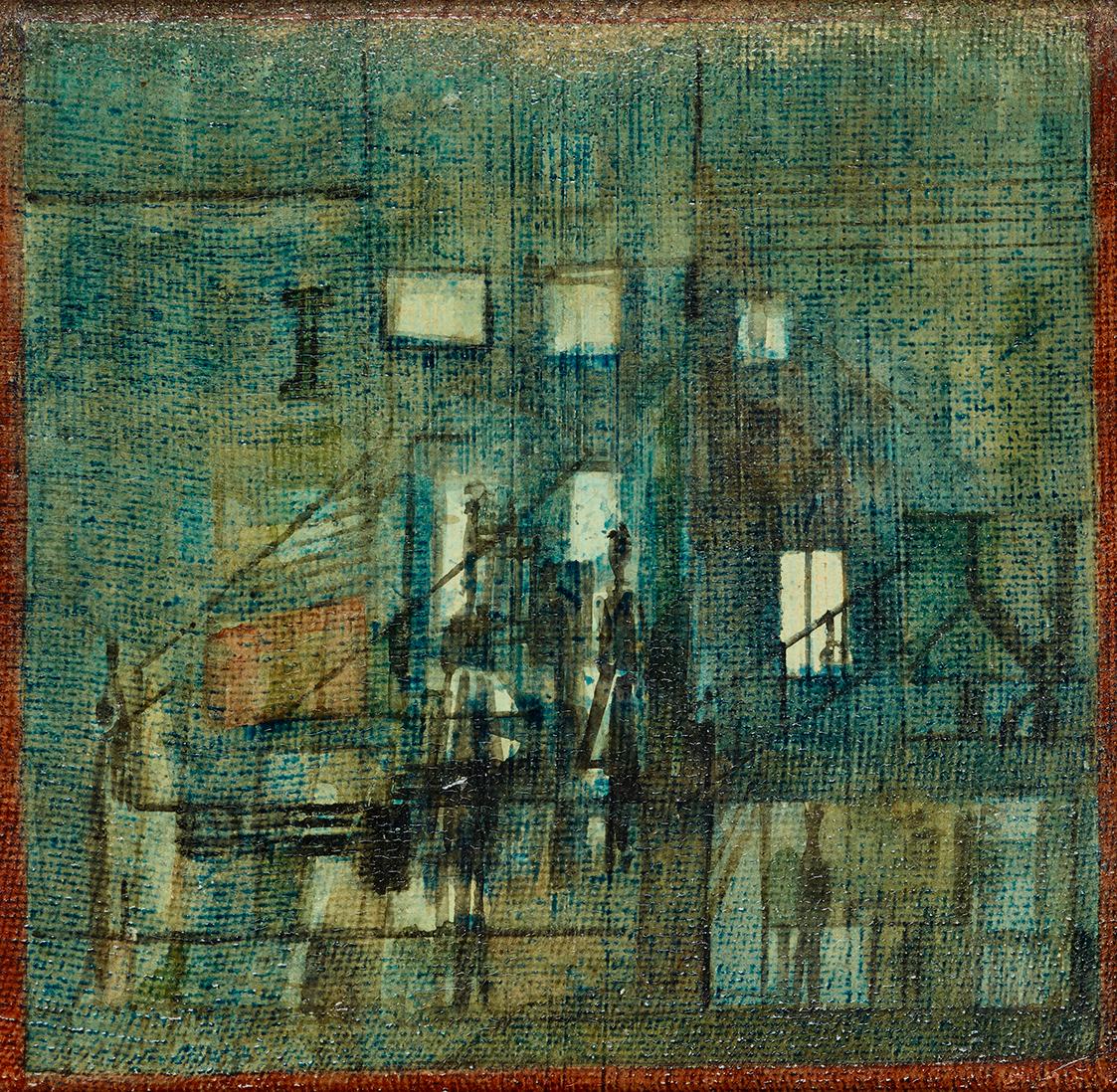 František Gross, Wand mit weißen Fenstern, 1943, Öl auf Leinwand auf Karton kaschiert, 22 × 22 …