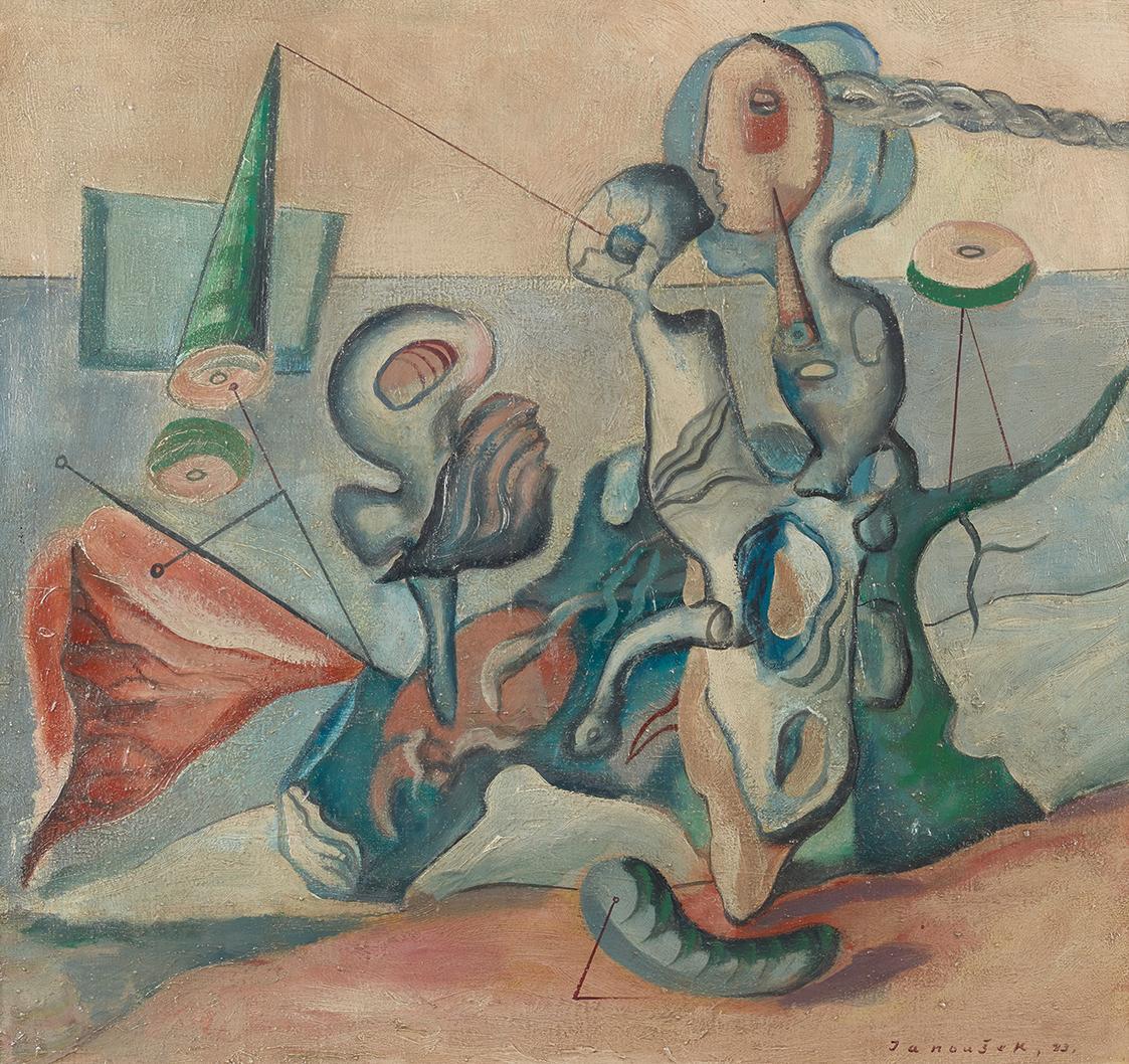 František Janoušek, Surreale Komposition, 1933, Öl, 63 × 68,5 cm, Dauerleihgabe Sammlung Rotter…