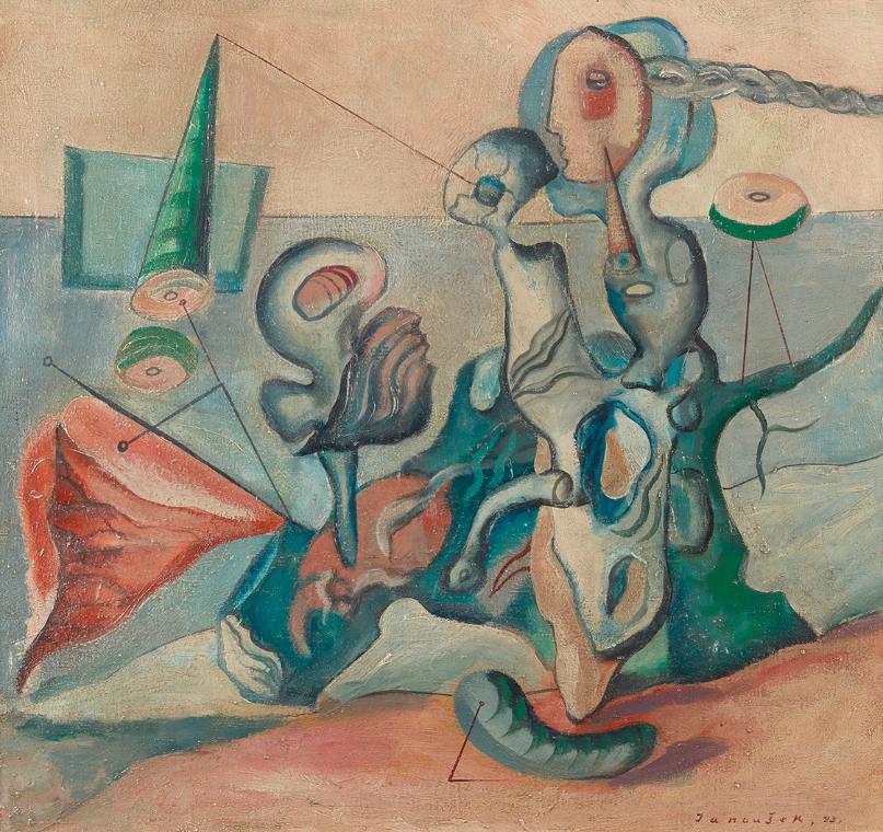 František Janoušek, Surreale Komposition, 1933, Öl, 63 × 68,5 cm, Dauerleihgabe Sammlung Rotter…