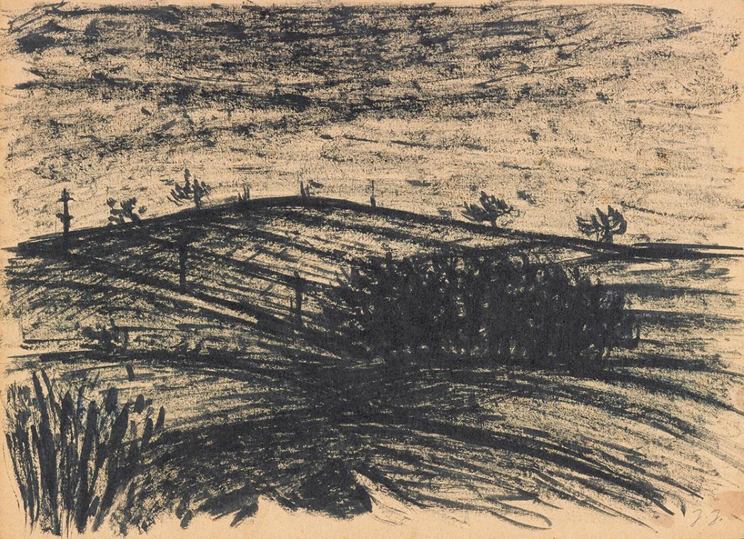 Jiří John, Hügel, 1940/1949, Tusche, 21,7 × 30 cm, Dauerleihgabe Sammlung Rotter, Belvedere, Wi…