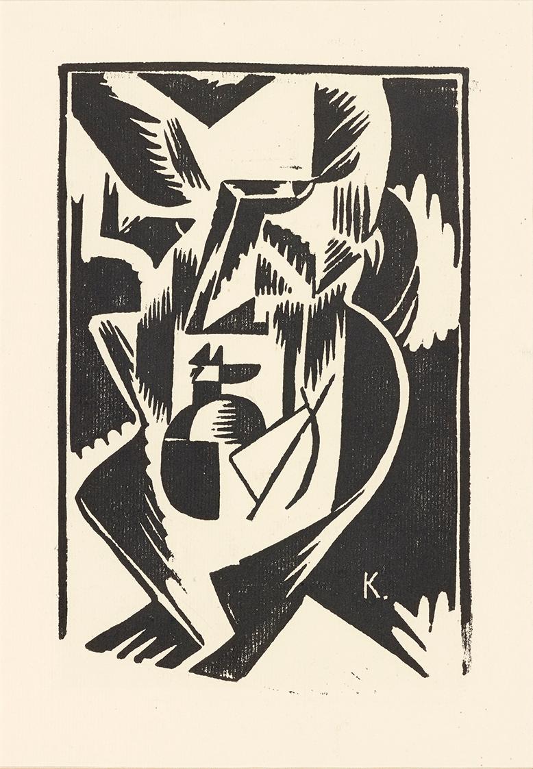 Bohumil Kubišta, Selbstporträt, 1918, Linolschnitt auf Papier, 28,5 × 20,5 cm, Dauerleihgabe Sa…