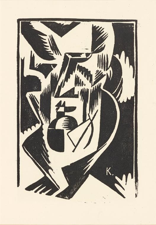 Bohumil Kubišta, Selbstporträt, 1918, Linolschnitt auf Papier, 28,5 × 20,5 cm, Dauerleihgabe Sa…