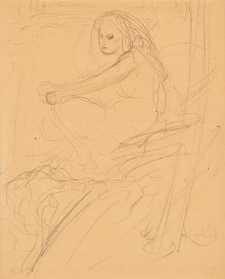 František Kupka, Sitzendes Mädchen, 1905, Bleistift auf Papier, 20 × 16 cm, Dauerleihgabe Samml…