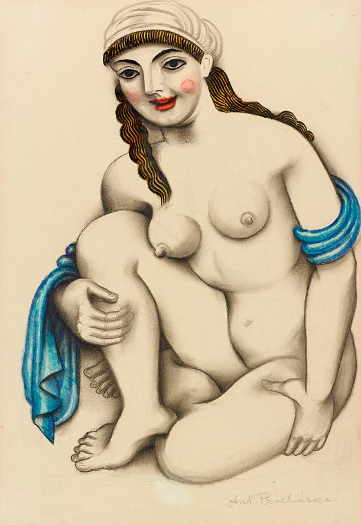 Antonín Procházka, Sitzender Akt, um 1926, Mischtechnik, Grafik, 41 × 28 cm, Dauerleihgabe Samm…