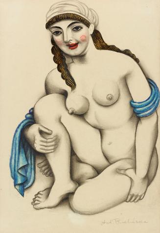 Antonín Procházka, Sitzender Akt, um 1926, Mischtechnik, Grafik, 41 × 28 cm, Dauerleihgabe Samm…