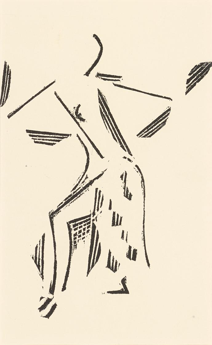 Karel Teige, Tänzerin, 1918, Linolschnitt auf Papier, 19 × 12 cm, Dauerleihgabe Sammlung Rotter…