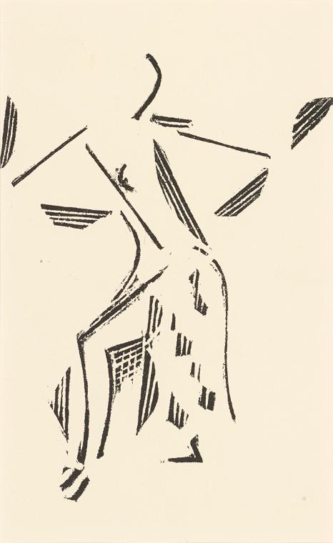 Karel Teige, Tänzerin, 1918, Linolschnitt auf Papier, 19 × 12 cm, Dauerleihgabe Sammlung Rotter…