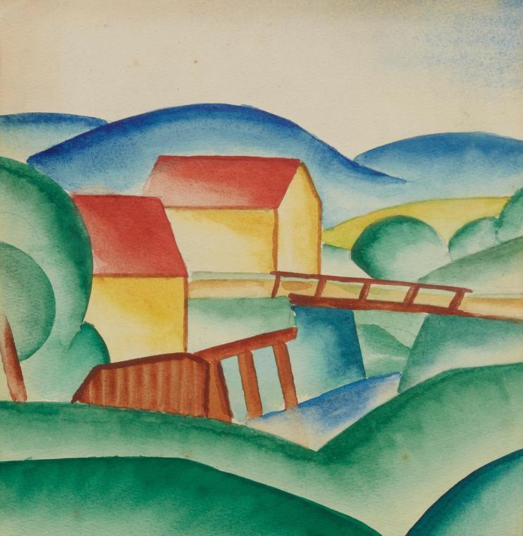 Karel Teige, Landschaft, 1919, Aquarell auf Papier, 22,5 × 22 cm, Dauerleihgabe Sammlung Rotter…