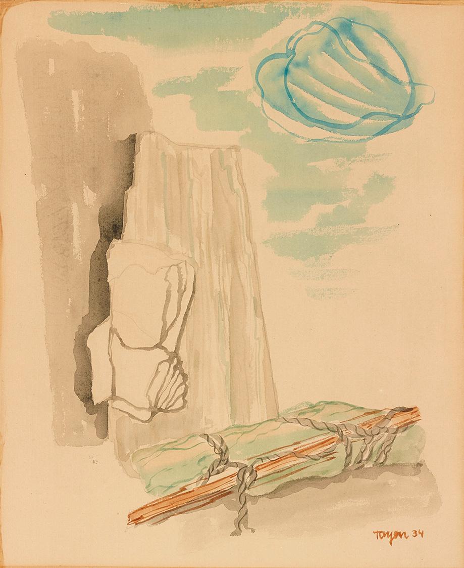 Toyen, Surreale Landschaft, 1934, Aquarell auf Papier, 31 × 25,5 cm, Dauerleihgabe Sammlung Rot…